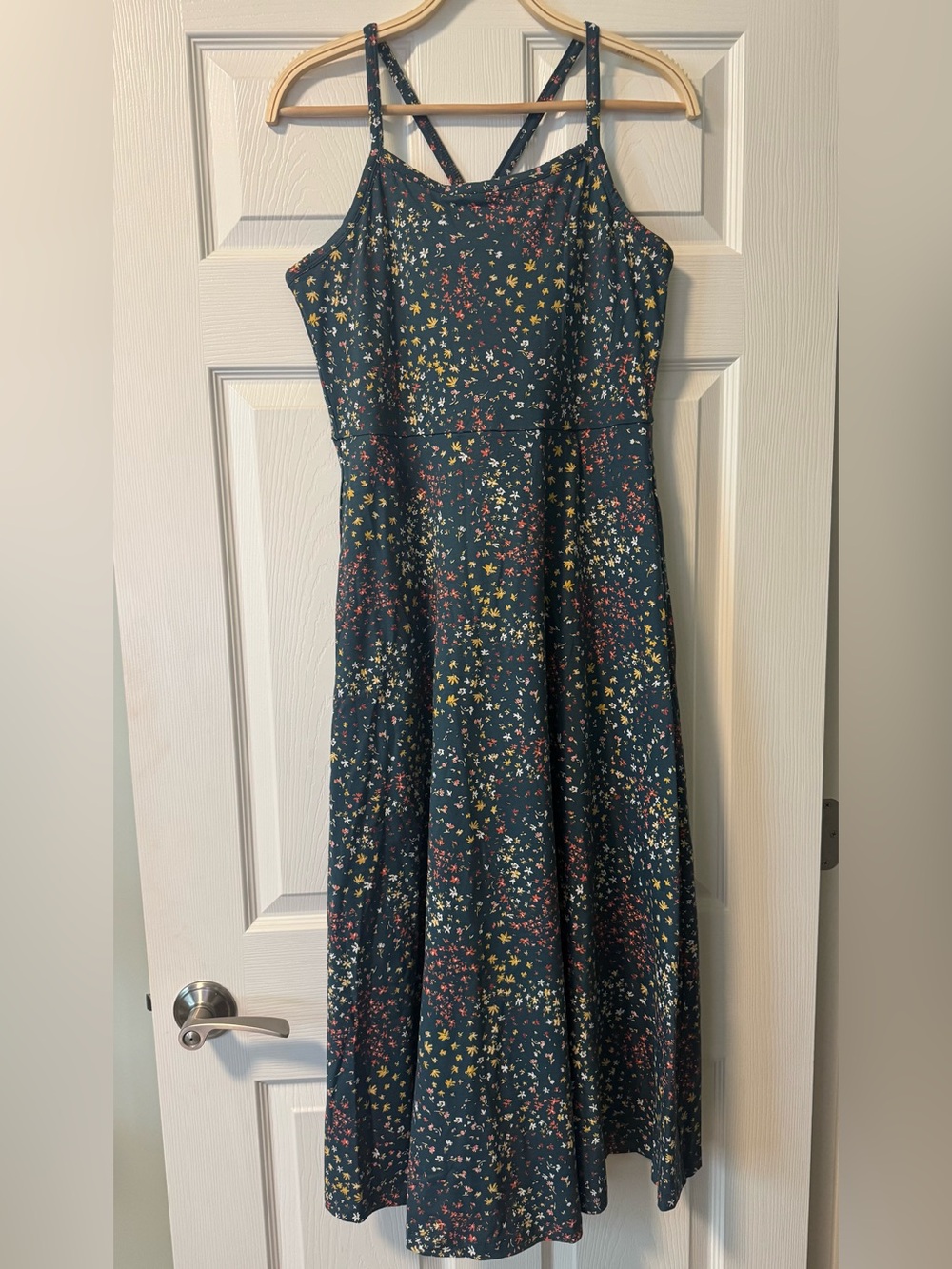 NWT Pact Organic Floral-Print Fit & Flare MIDI Dress Size Large